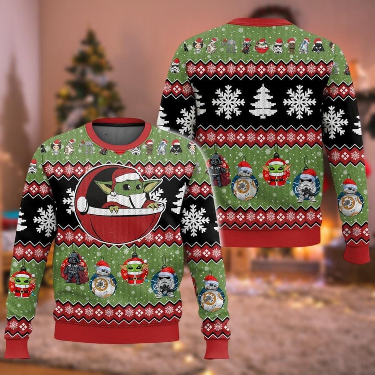 Star Wars Baby Yoda Santa Hat Ugly Christmas Sweater Cute Holiday Knit Jumper For Fans