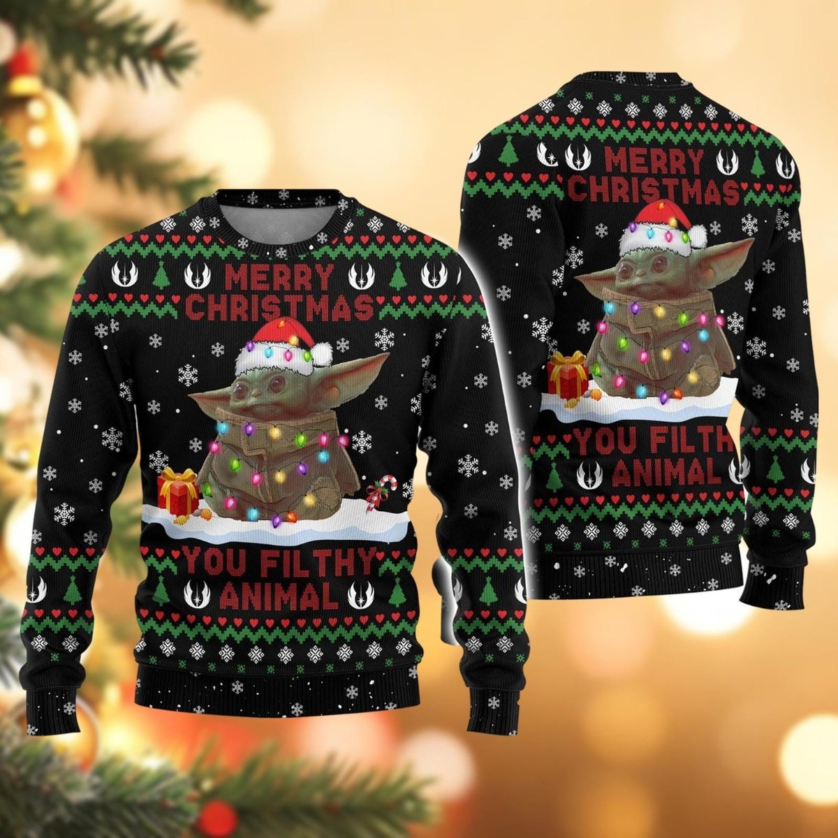Baby Yoda Lights You Filthy Animal Ugly Christmas Sweater Cute Holiday Gift