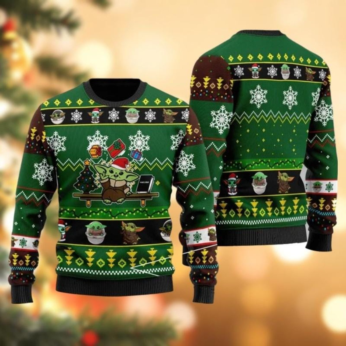 Baby Yoda Christmas Tree Ugly Christmas Sweater Green Funny Holiday Gift