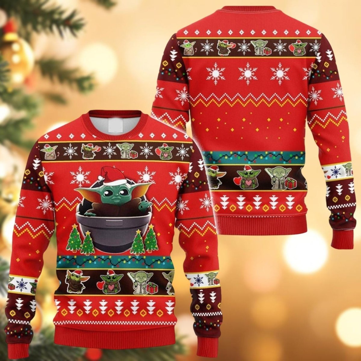 Baby Yoda Red Pot Ugly Christmas Sweater Cute Funny Holiday Pullover Gift