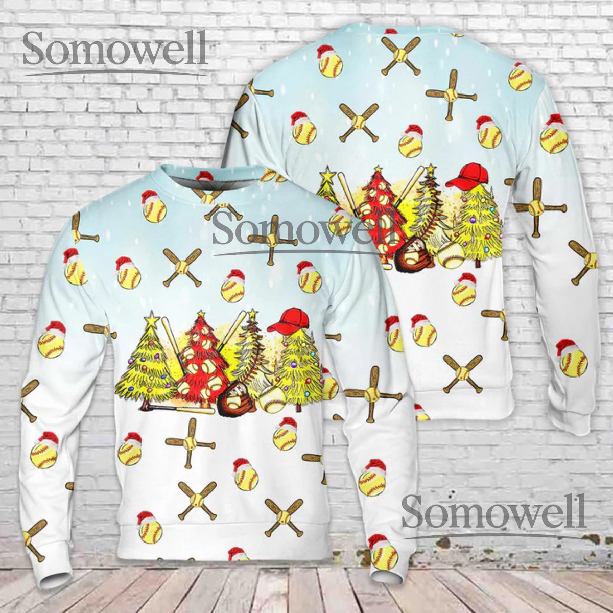 Baseball Christmas Ugly Sweater Bats Trees Holiday Gift Pullover for Sports Fans