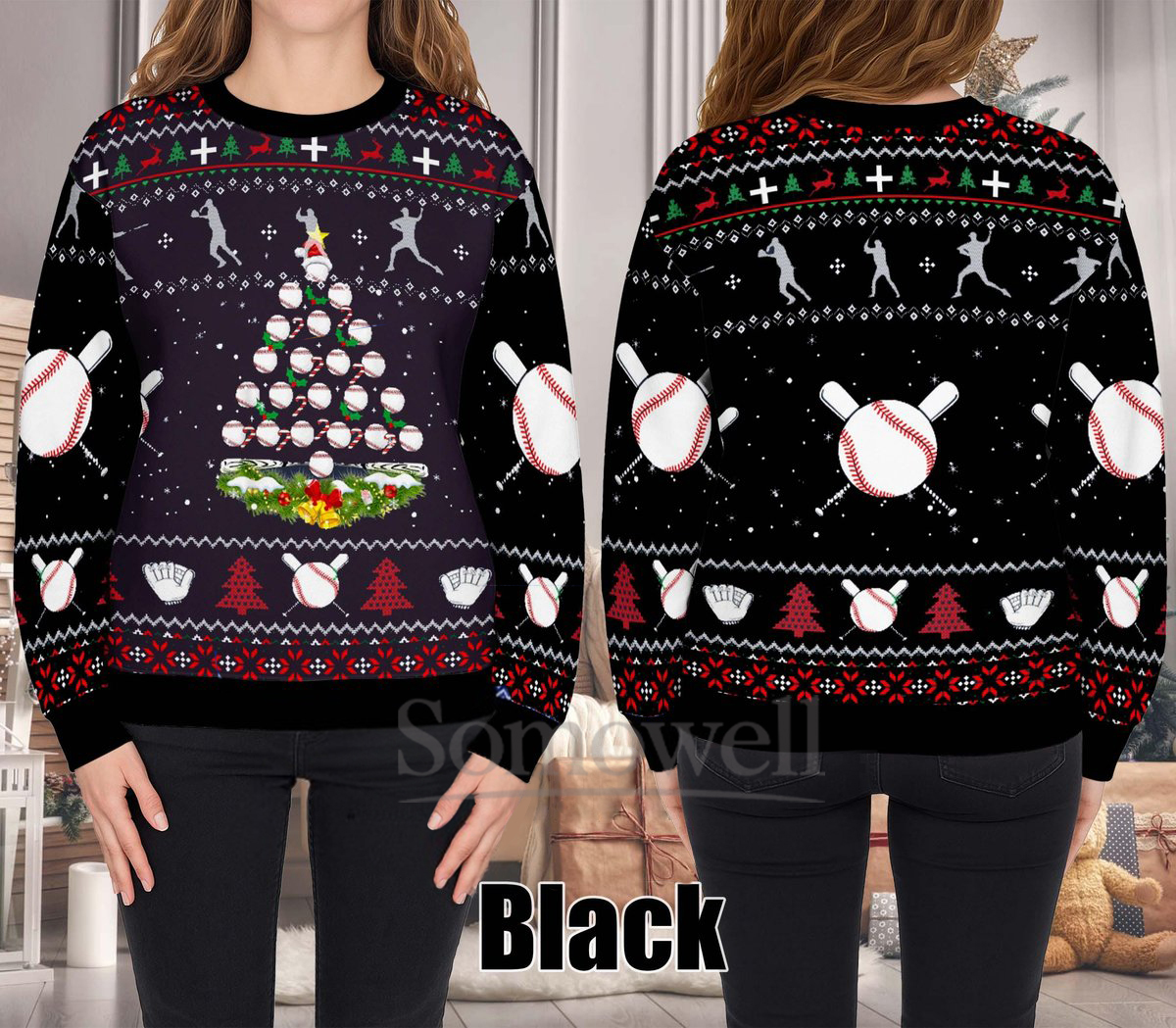 Baseball Tree Ugly Christmas Sweater Sports Holiday Knit Jumper