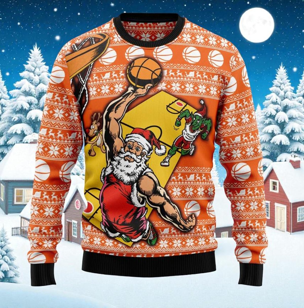 Basketball Santa Ugly Christmas Sweater Funny Sports Holiday Knit Pullover Gift