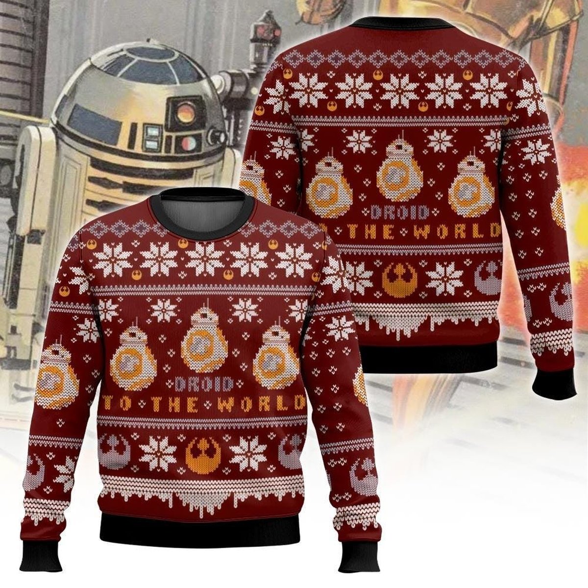 BB-8 Droid To The World Ugly Christmas Sweater Sci-Fi Holiday Knit Gift