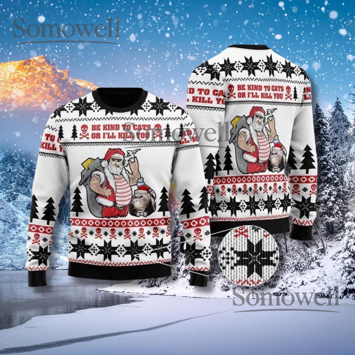 Be Kind To Cats Santa Ugly Christmas Sweater Funny Cat Lover Knit