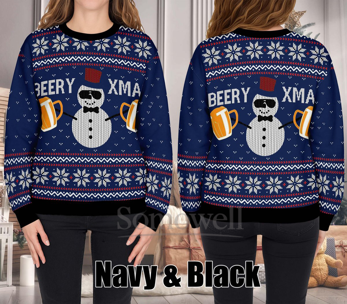 Beery Xmas Snowman Ugly Christmas Sweater Funny Beer Lover Holiday Knit Jumper
