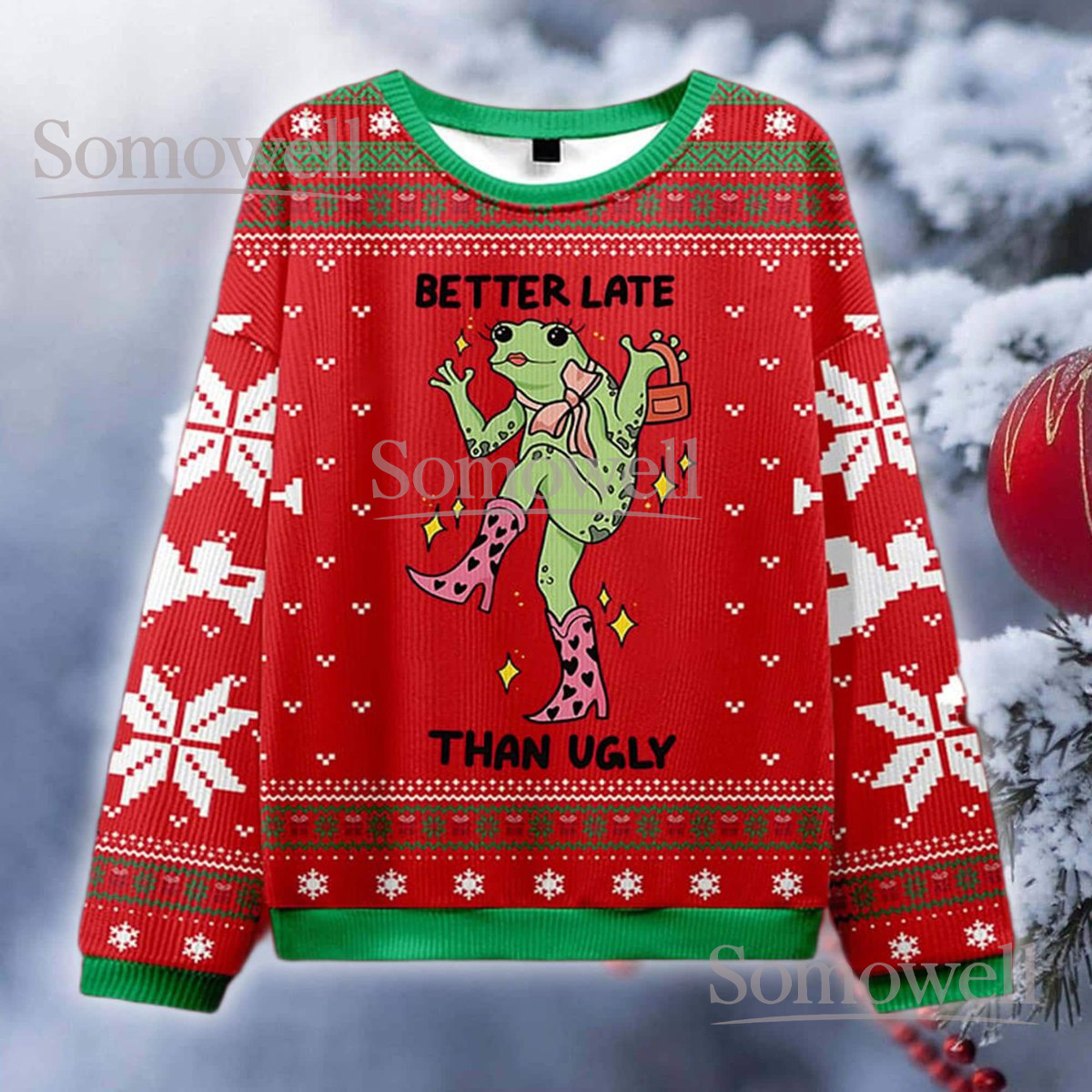 Frog Christmas Red Ugly Sweater Better Late Than Ugly Funny Holiday Knit Jumper