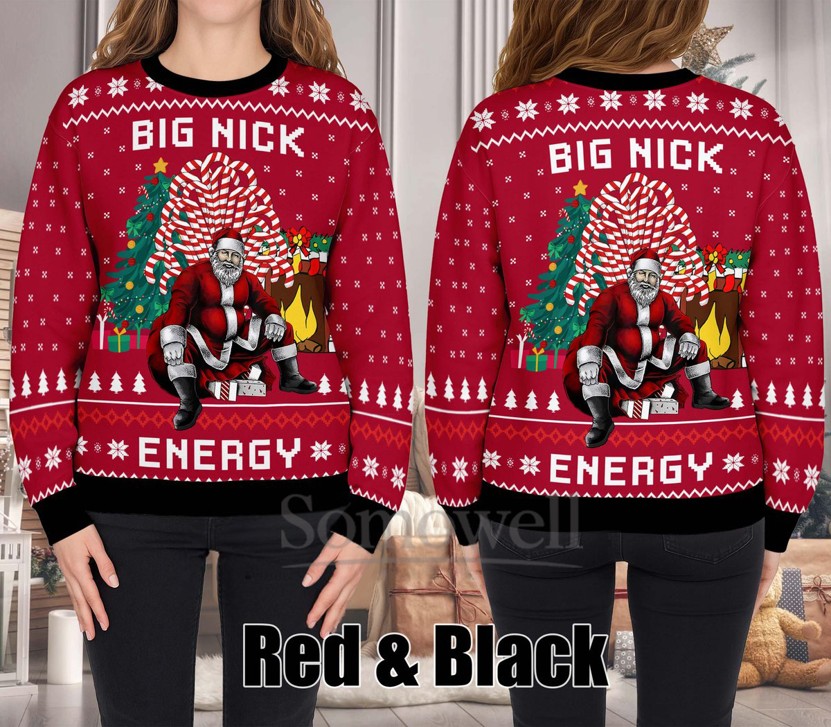 Big Nick Energy Ugly Christmas Sweater Funny Santa Holiday Party Knit Jumper