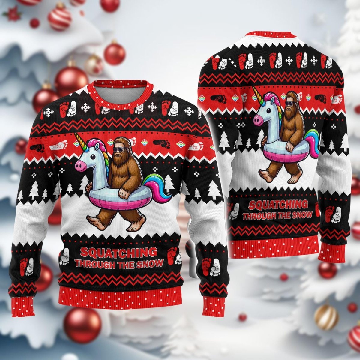 Bigfoot Christmas Black Ugly Sweater Funny Sasquatch Holiday Winter Knit Jumper