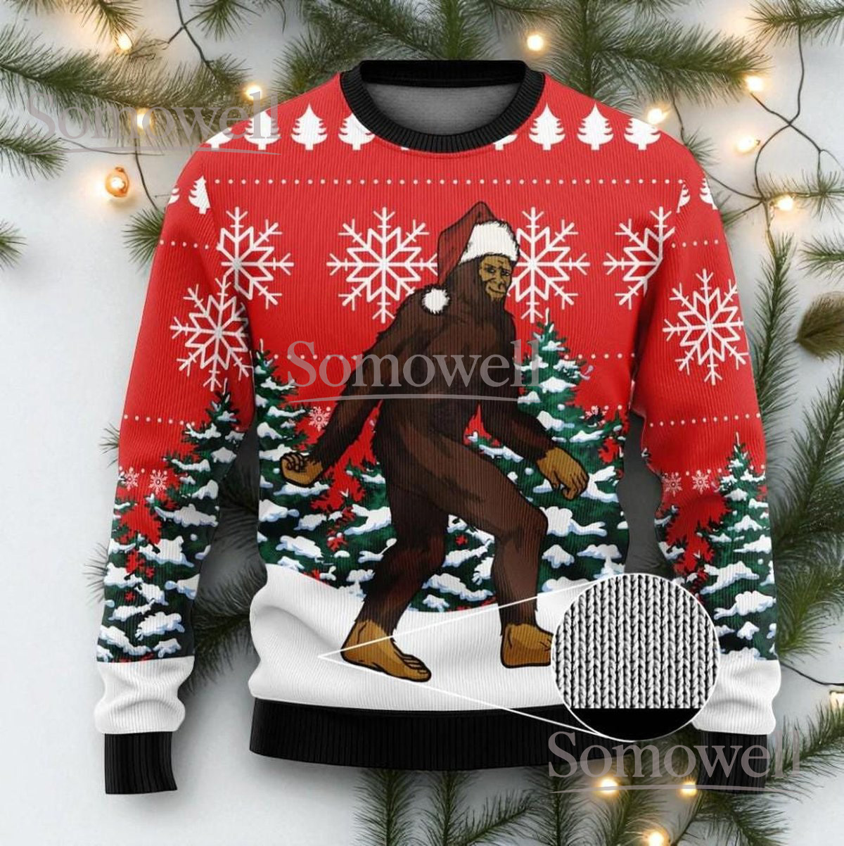 Bigfoot Forest Red Christmas Ugly Sweater Sasquatch Funny Winter Holiday Knit Jumper