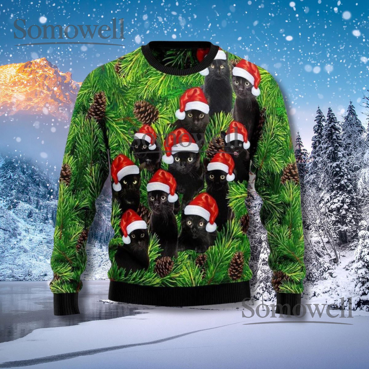 Black Cat Christmas Sweater Funny Holiday Cat Lover Jumper