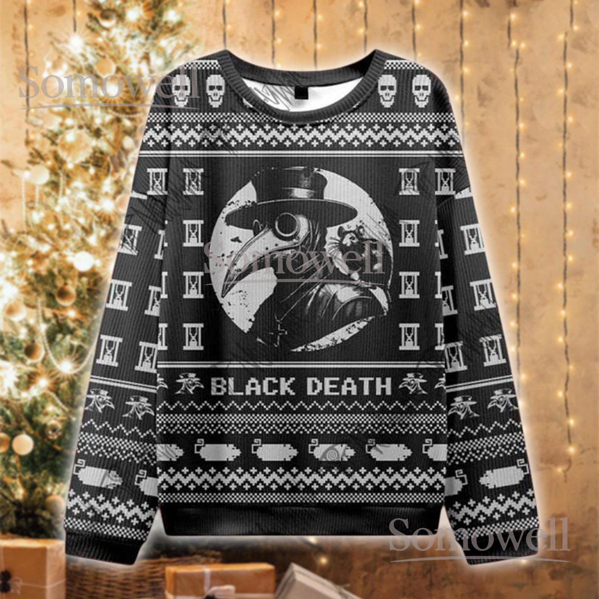 Plague Doctor Black Death Christmas Sweater Gothic Horror Holiday Knit Jumper
