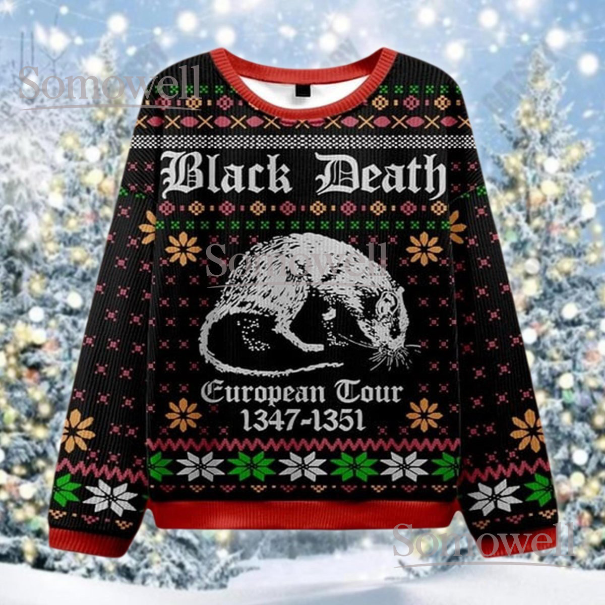 Black Death Plague Christmas Black Ugly Sweater Gothic Vintage Holiday Knit Jumper