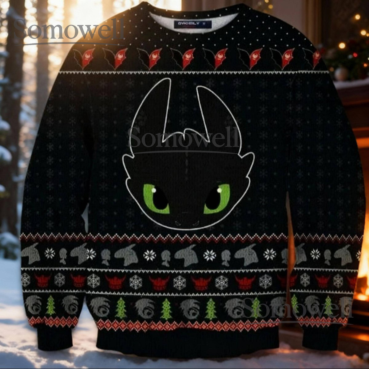 Black Dragon Night Fury Eyes Ugly Christmas Sweater Holiday Knit Gift