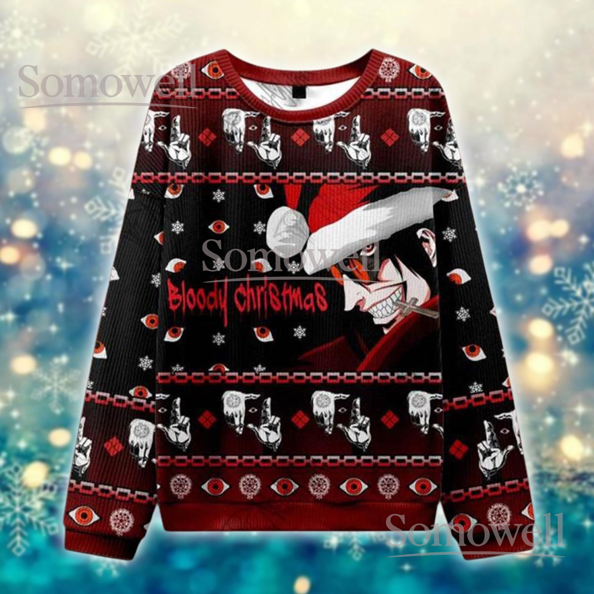 Bloody Christmas Red Ugly Sweater Horror Anime Style Holiday Knit Jumper