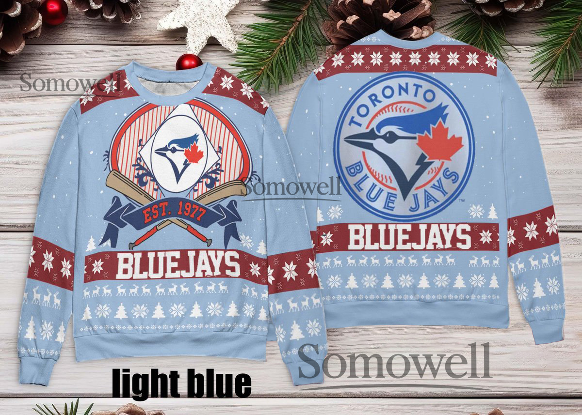 Toronto Blue Jays Logo Est 1977 Ugly Christmas Sweater Vintage Baseball Holiday Edition Multi Color Edition