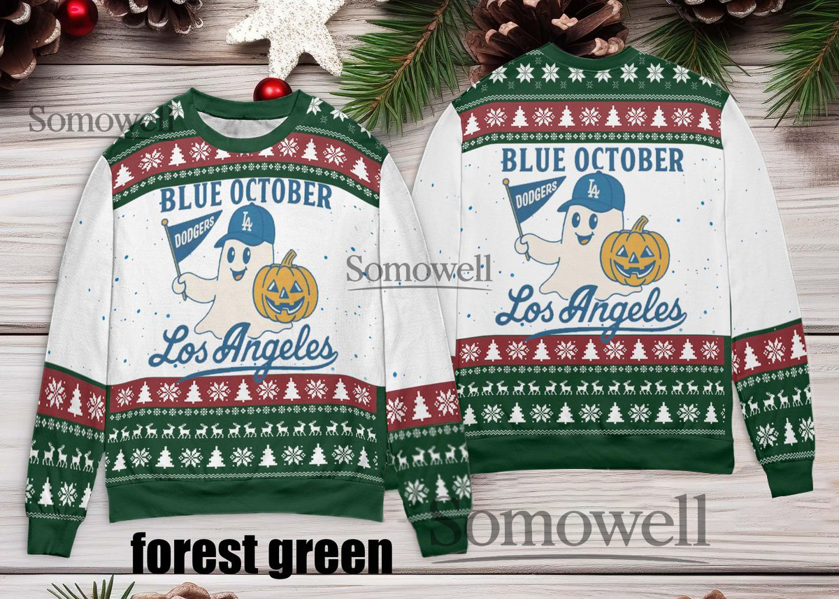Los Angeles Dodgers Blue October Ghost Ugly Christmas Sweater Halloween Baseball Fans Edition Multi Color Edition