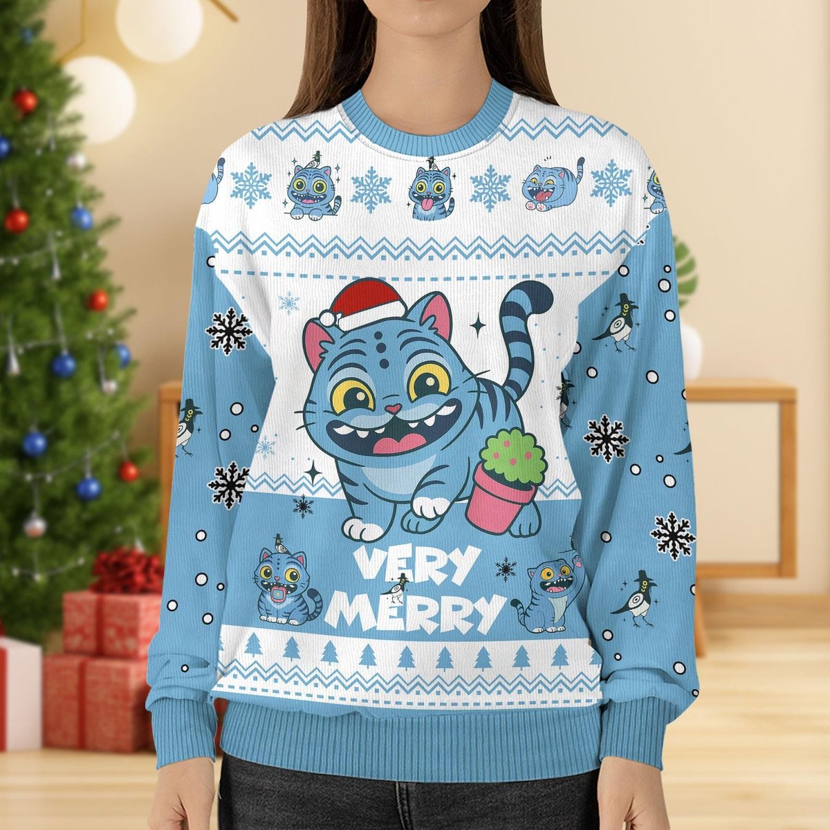 Blue Tiger Very Merry Ugly Sweater Cute Cat Lovers Funny Christmas Gift