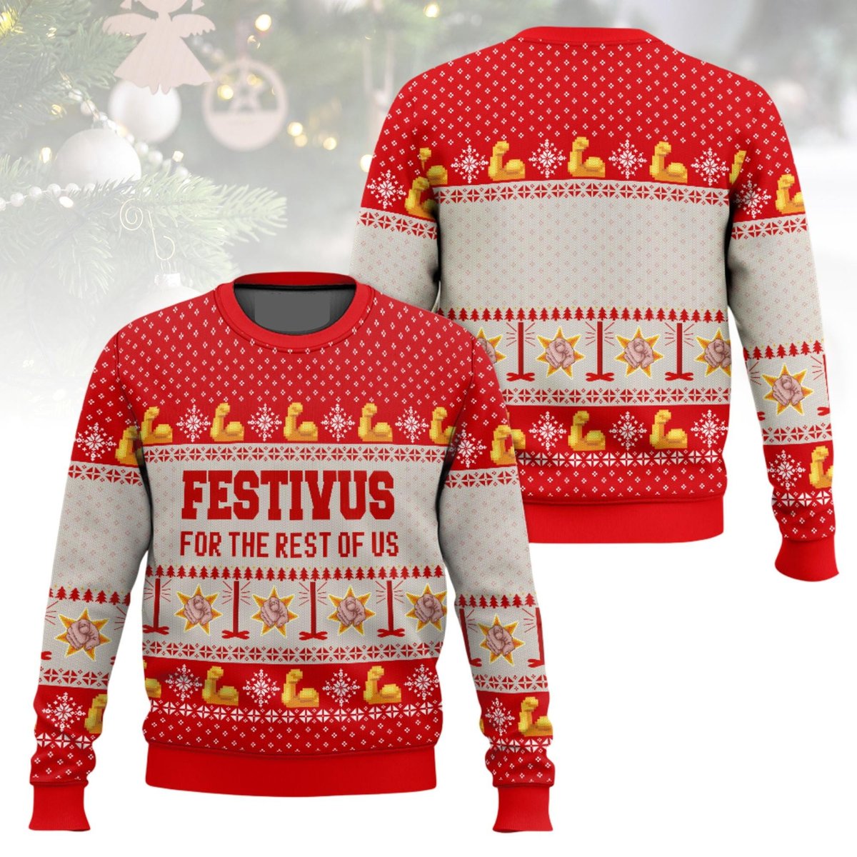 Festivus For The Rest Of Us Seinfeld Ugly Christmas Sweater Red Holiday Knit Pullover Gift