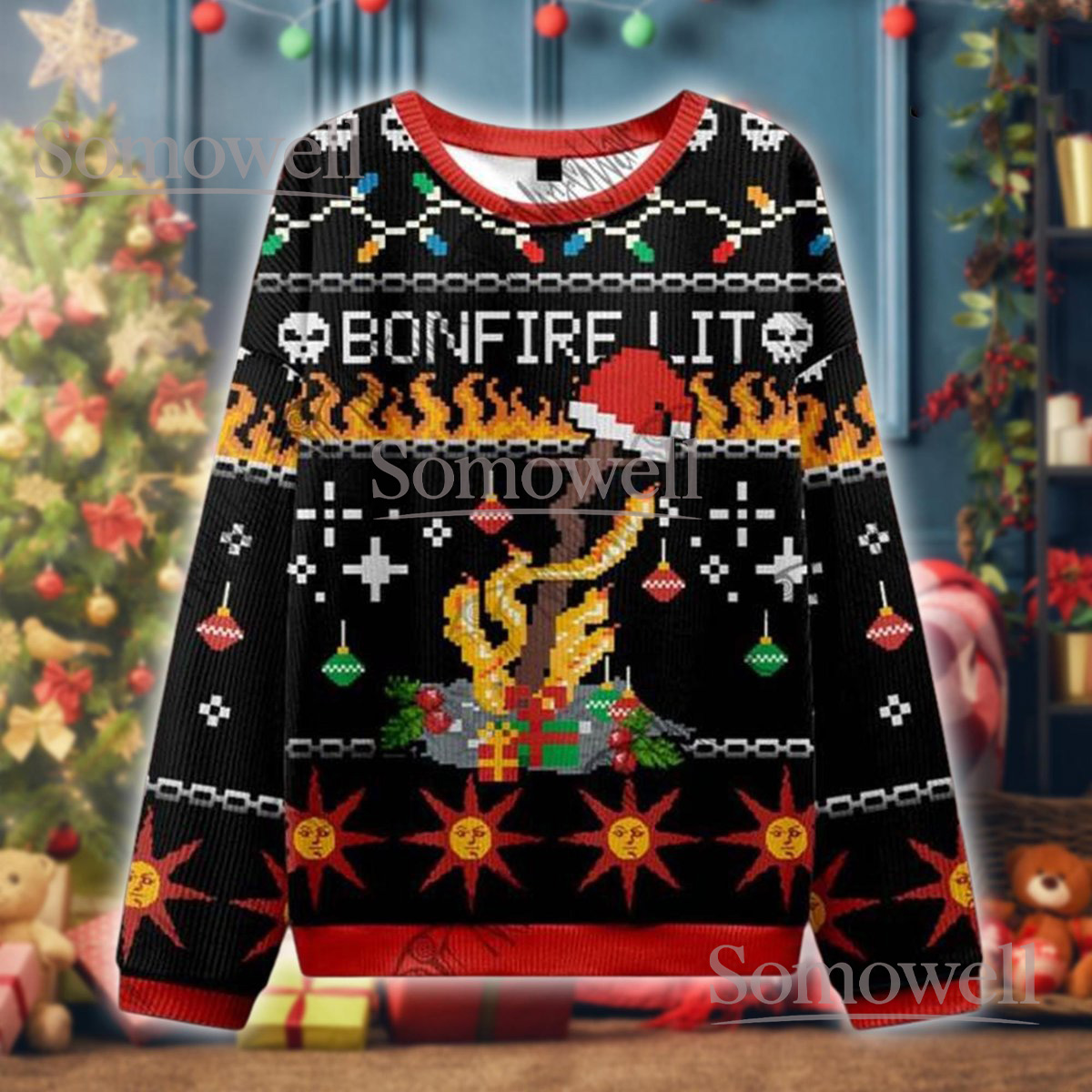 Dark Souls Bonfire Lit Ugly Christmas Sweater Funny Gamer Lovers Holiday Gift