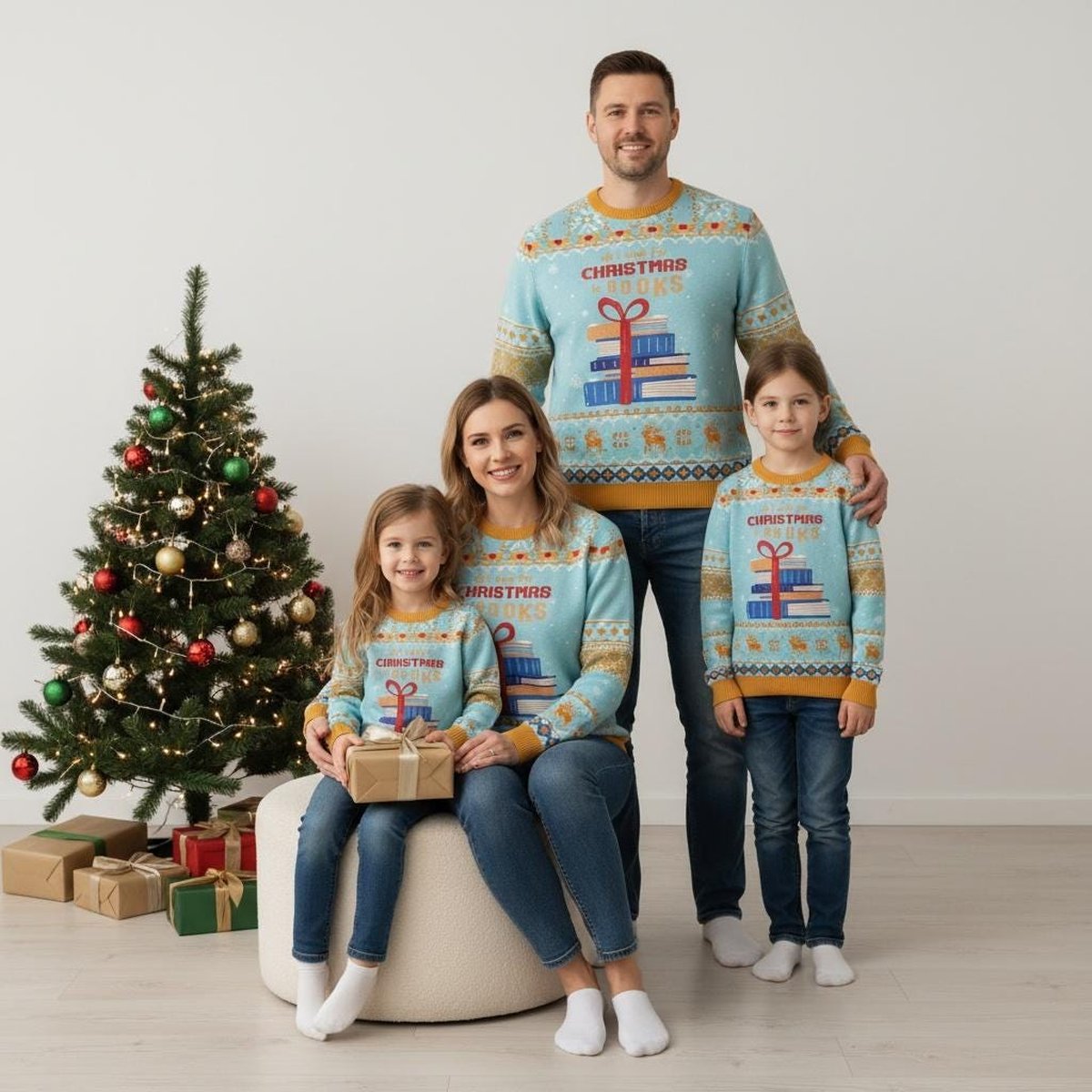 All I Want For Christmas Is Books Ugly Christmas Sweater Funny Reading Lover Holiday Knit Jumper