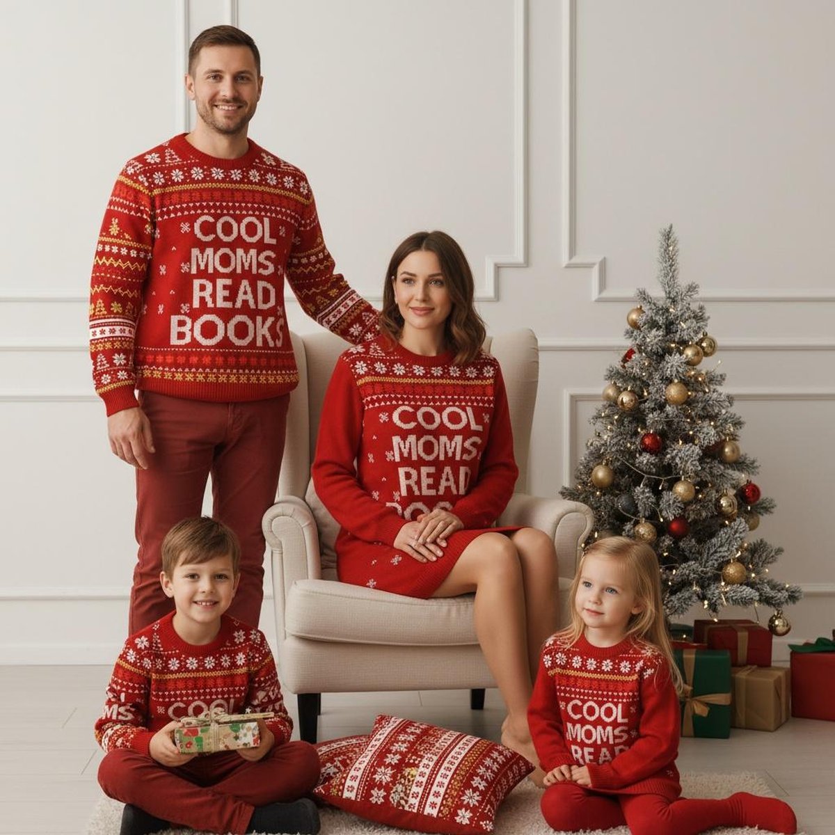 Cool Moms Read Books Ugly Christmas Sweater Funny Reading Lover Holiday Gift Knit Jumper