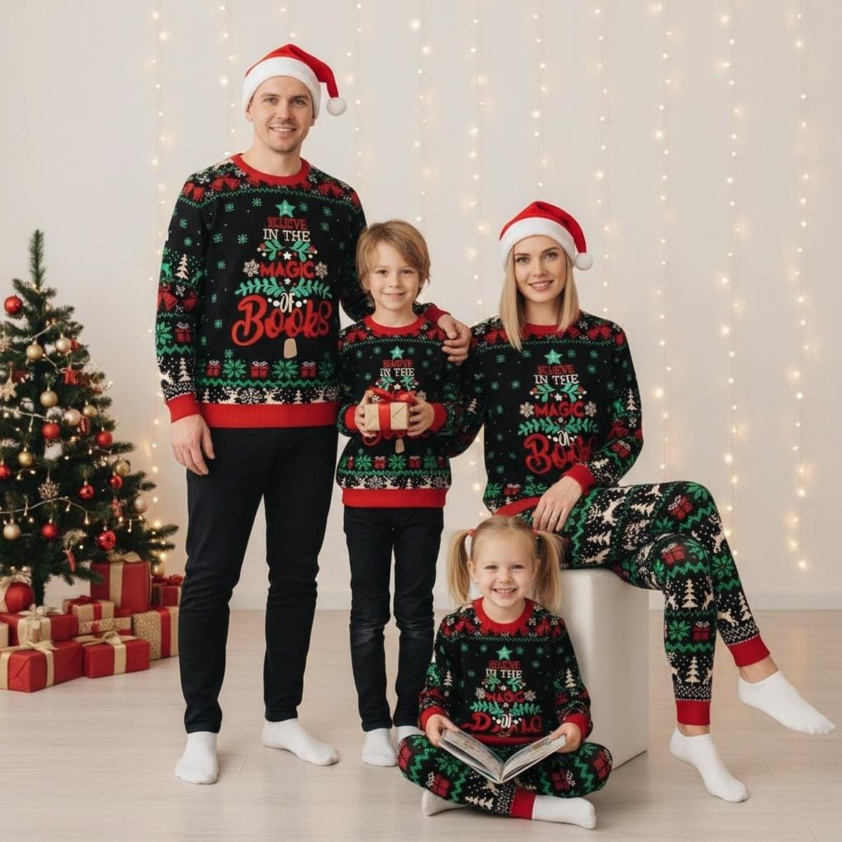 Believe In The Magic Of Books Ugly Christmas Sweater Funny Reading Lover Holiday Knit Jumper