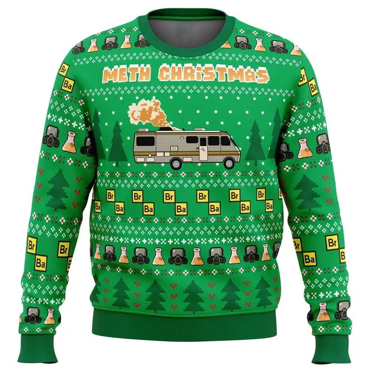 Breaking Bad Green Ugly Christmas Sweater Funny Meth Christmas RV Cook Lab Holiday Knit Jumper