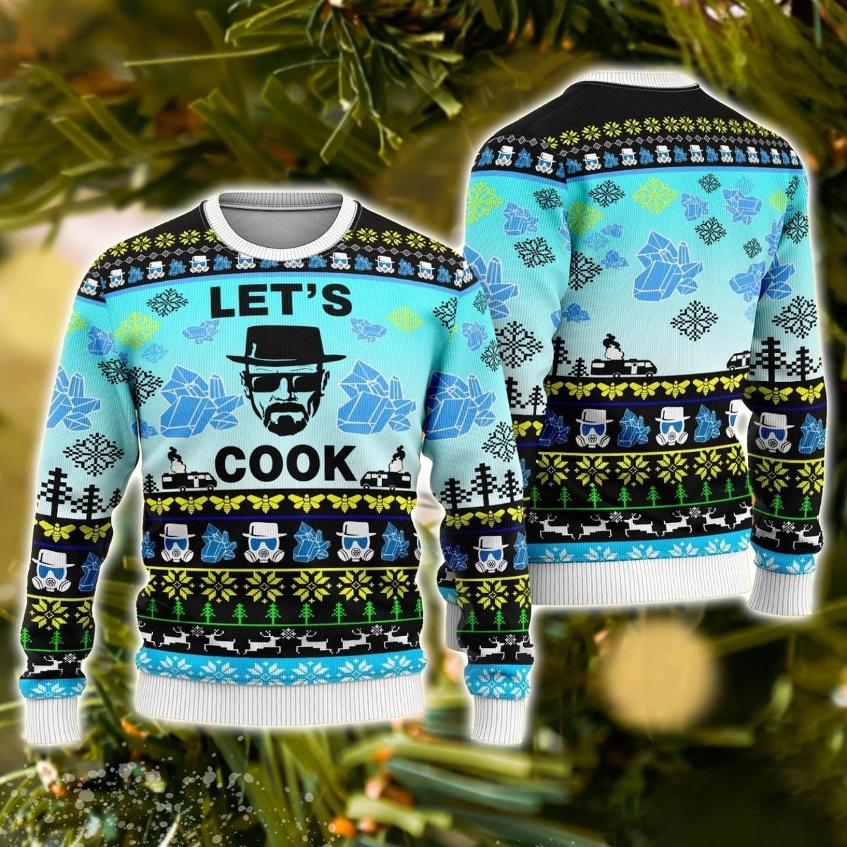 Breaking Bad Let’s Cook Blue Ugly Christmas Sweater Funny Walter White Science Holiday Jumper