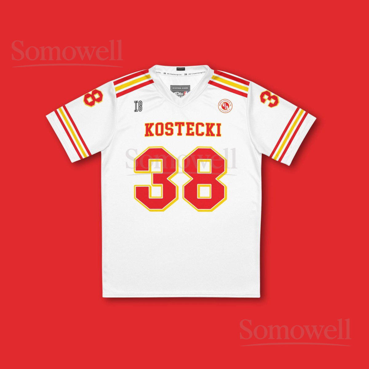 Custom Brodie Kostecki Supercars Football Jersey Shirt for Racing Fans White and Red Shell V Racing Motorsport Team Apparel