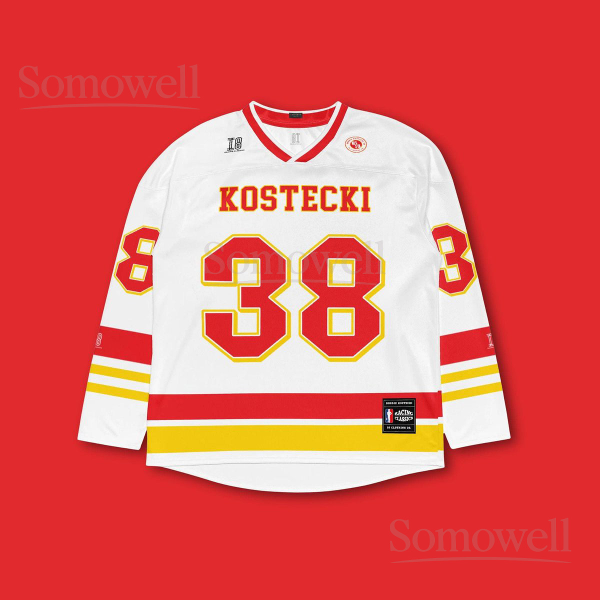 Custom Brodie Kostecki Supercars Hockey Jersey Shirt for Racing Fans White and Red Team Motorsport Sweatshirt