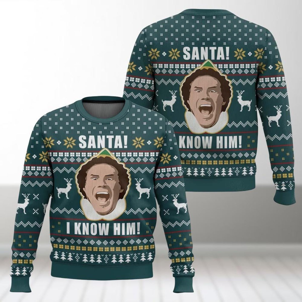 Buddy Elf I Know Him Ugly Sweater Funny Movie Fans Christmas Holiday Gift