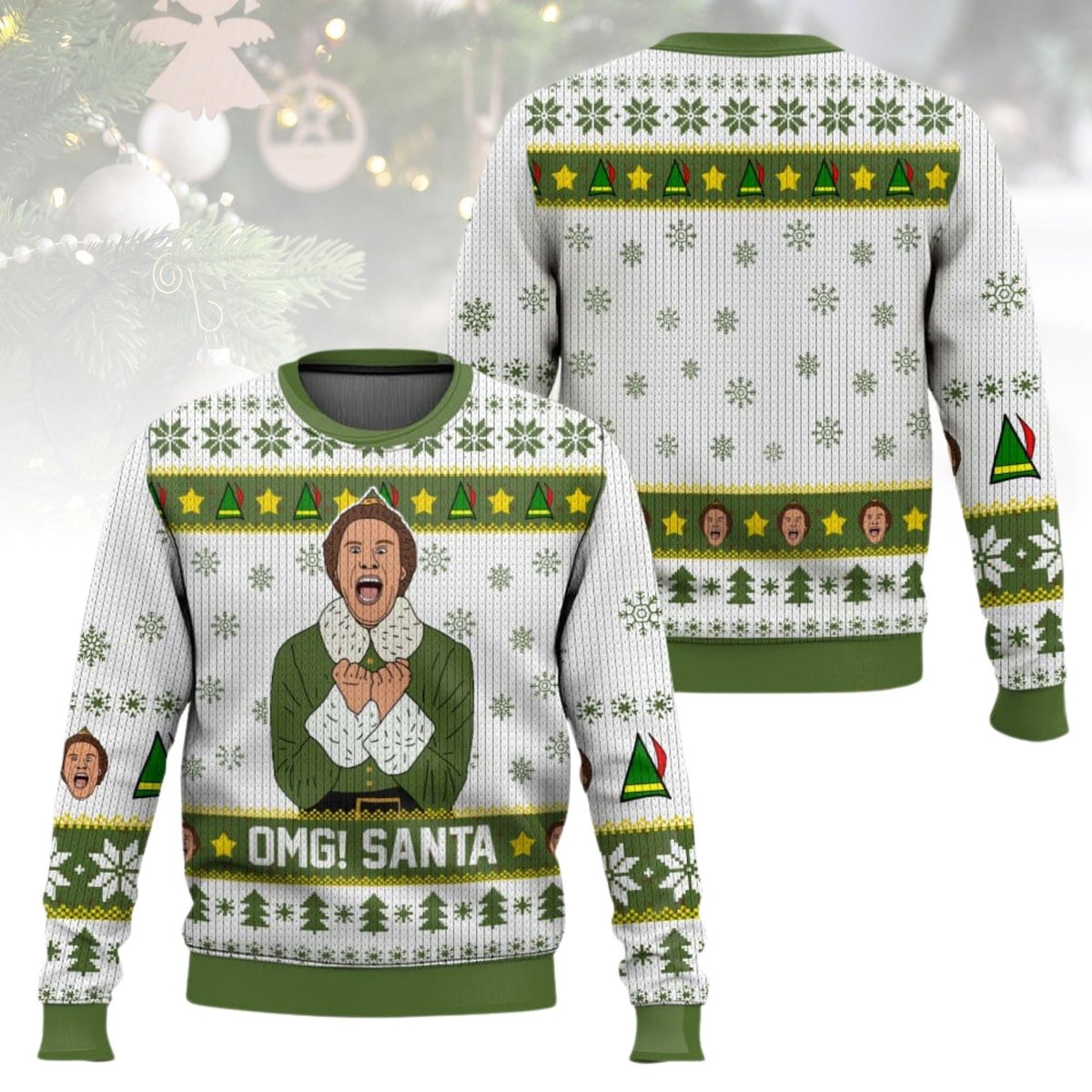 Buddy The Elf OMG Santa Ugly Christmas Sweater Funny Movie Holiday Knit Pullover Gift