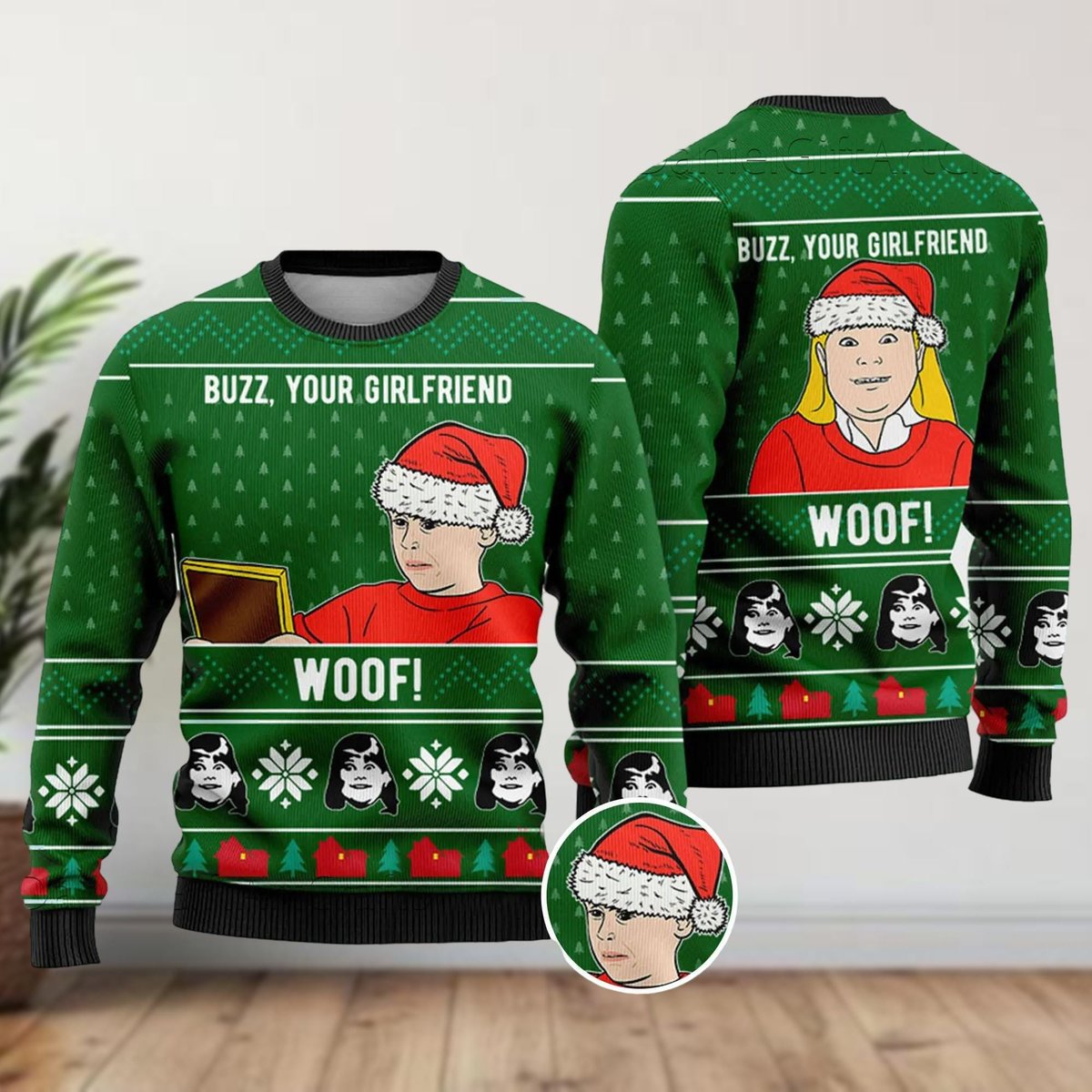Home Alone Buzz Your Girlfriend Woof Ugly Christmas Sweater Funny Kevin Holiday Jumper