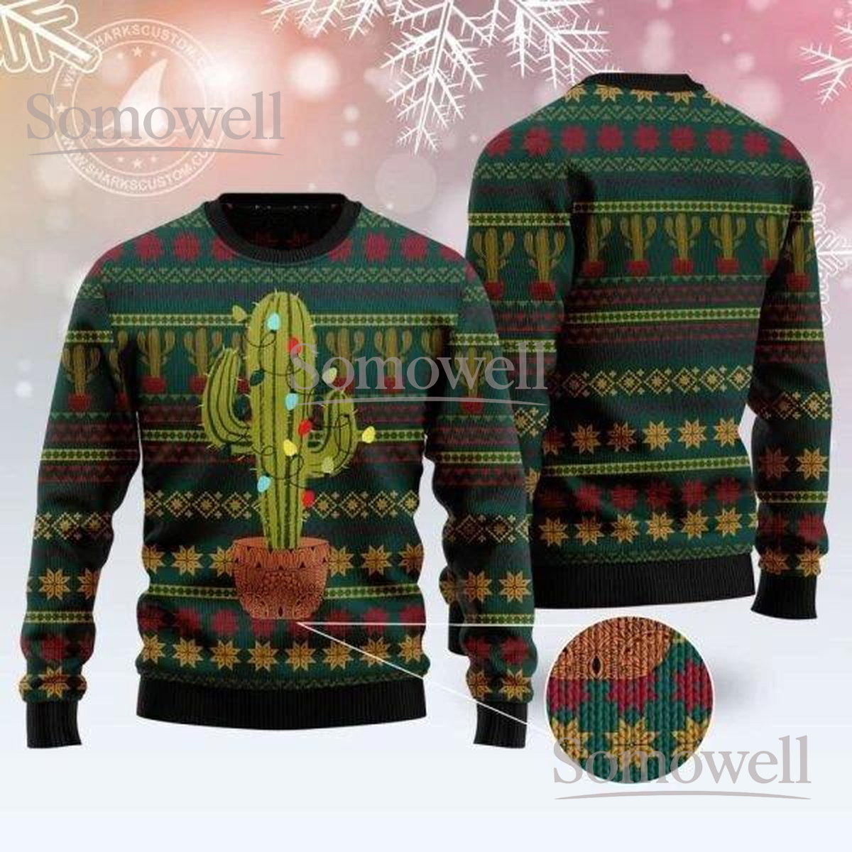 Cactus Christmas Green Ugly Sweater Desert Lights Funny Holiday Knit Jumper