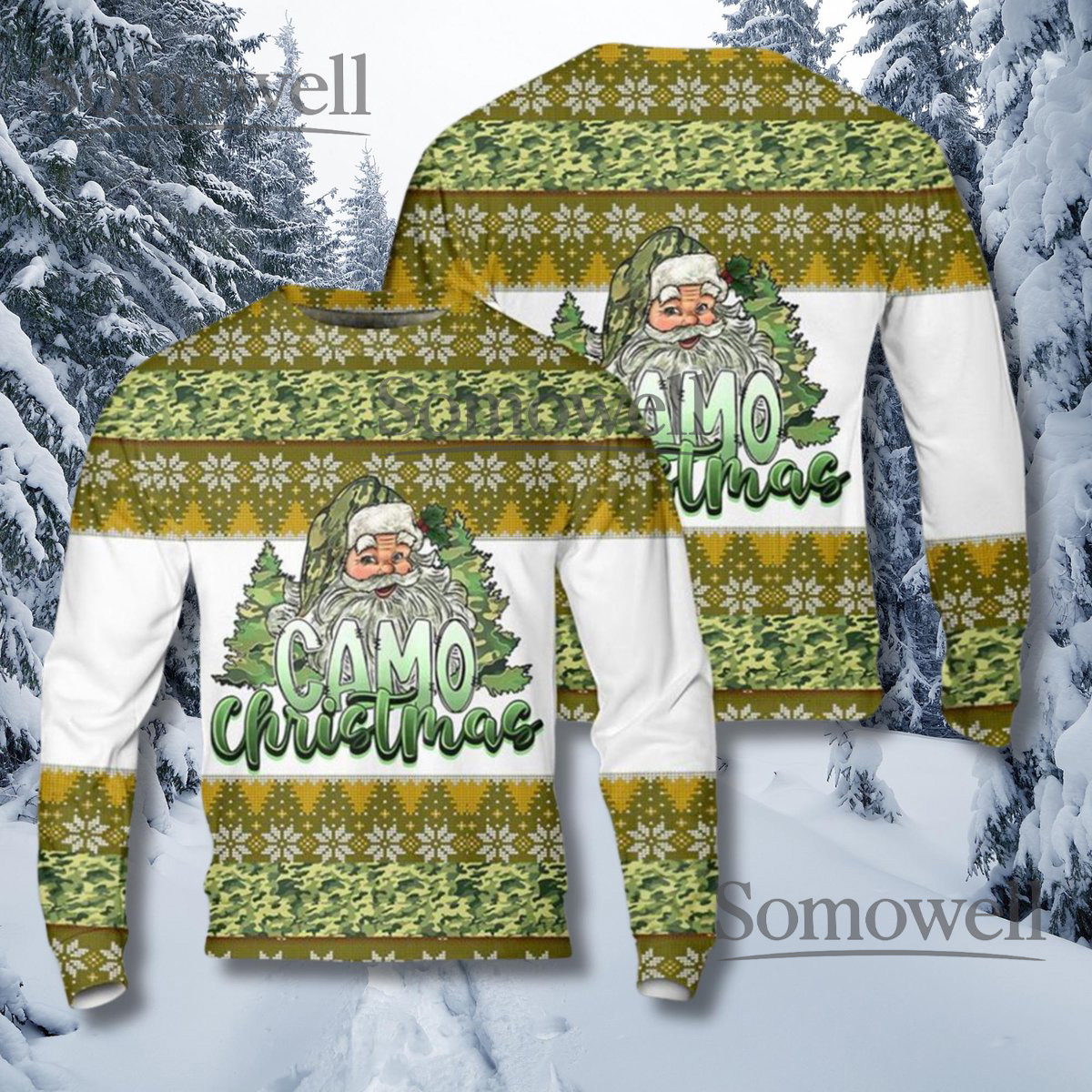 Camo Santa Christmas Sweater Funny Ugly Holiday Pullover