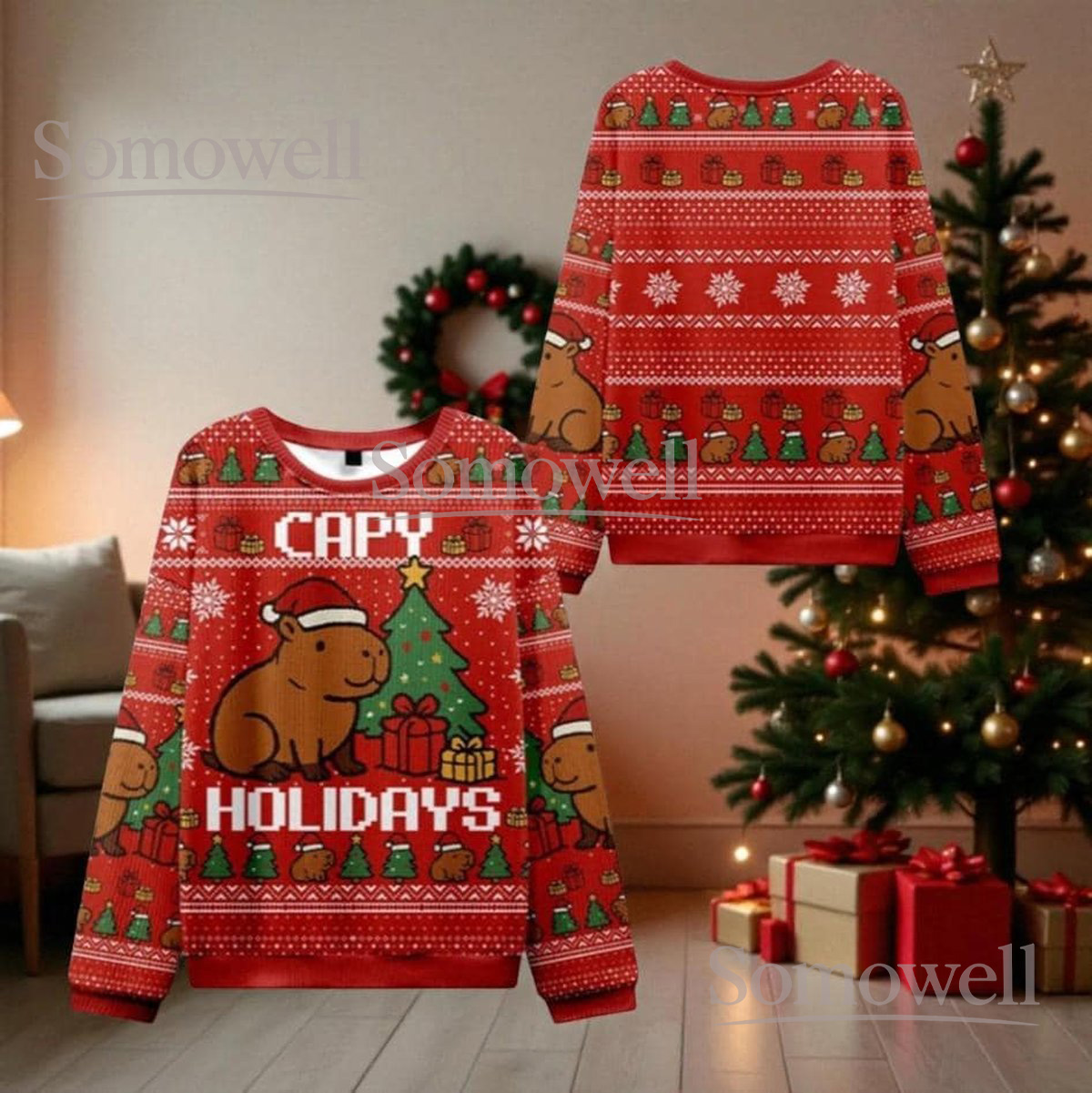 Capybara Red Christmas Ugly Sweater Capy Holidays Cute Animal Holiday Knit Jumper