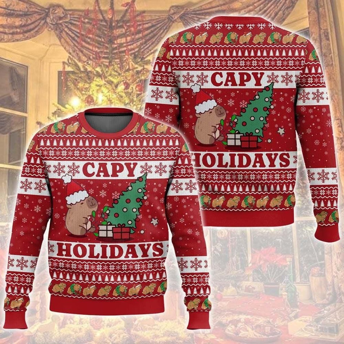 Capybara Capy Holidays Red Cute Animal Ugly Christmas Sweater Holiday Knit Gift