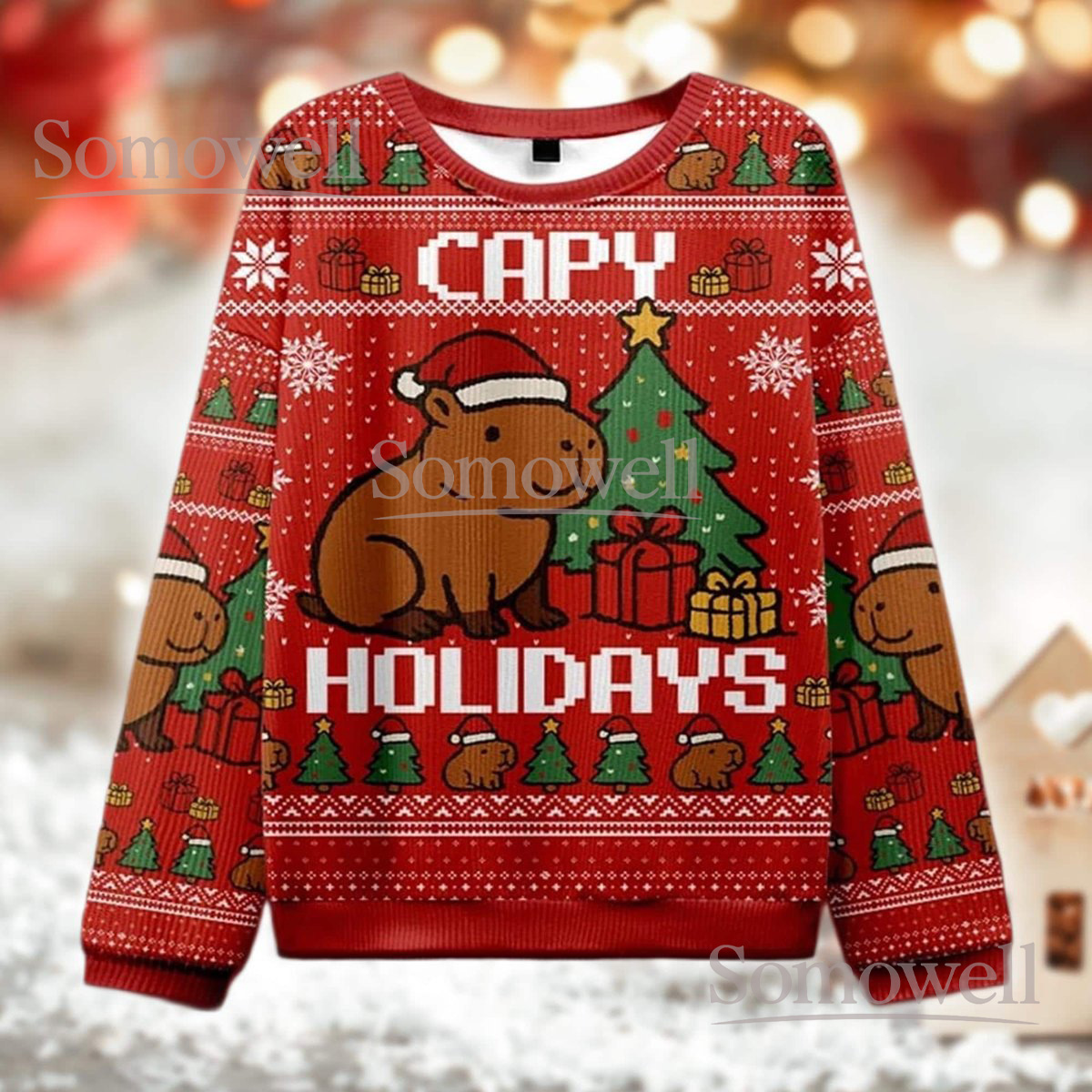 Capybara Christmas Red Ugly Sweater Capy Holidays Funny Animal Holiday Knit Jumper