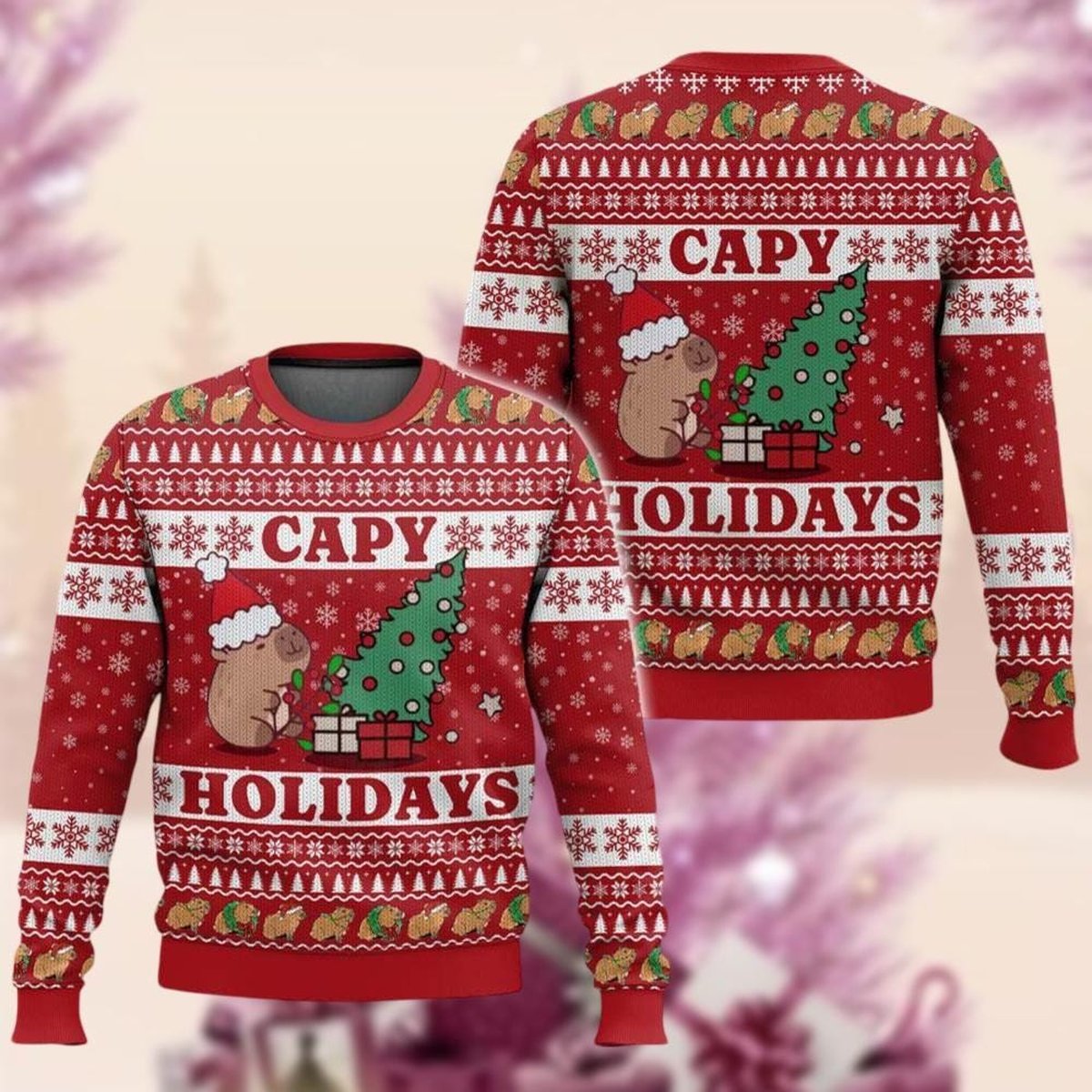 Capybara Christmas Red Ugly Sweater Cute Capy Holidays Animal Holiday Knit Jumper