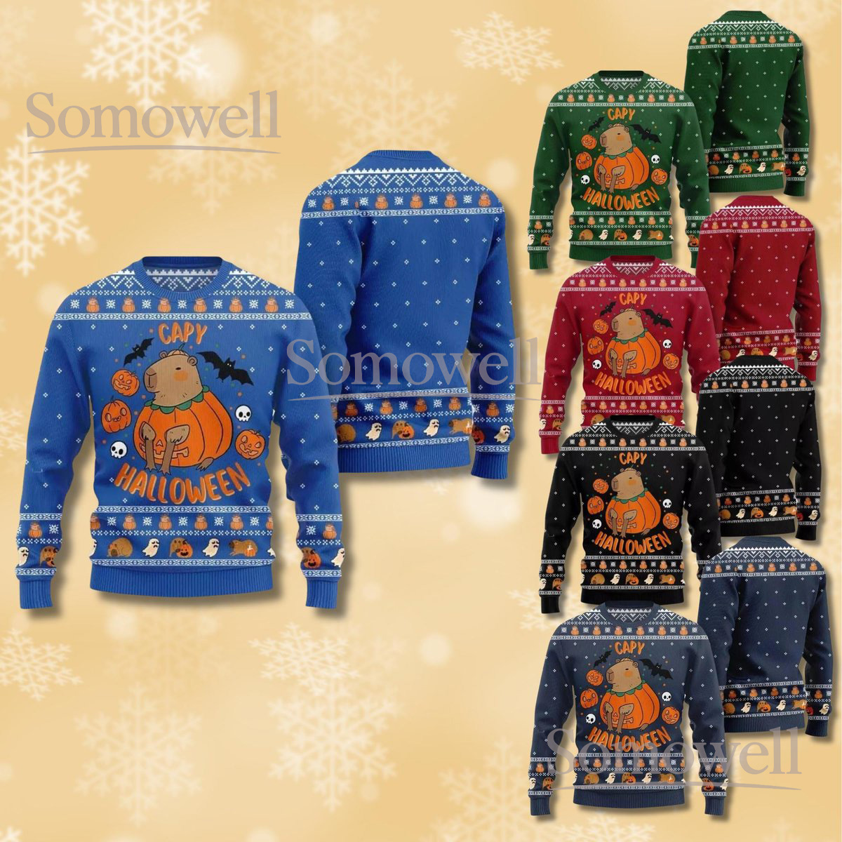 Capybara Halloween Orange Ugly Sweater Pumpkin Animal Funny Holiday Knit Jumper