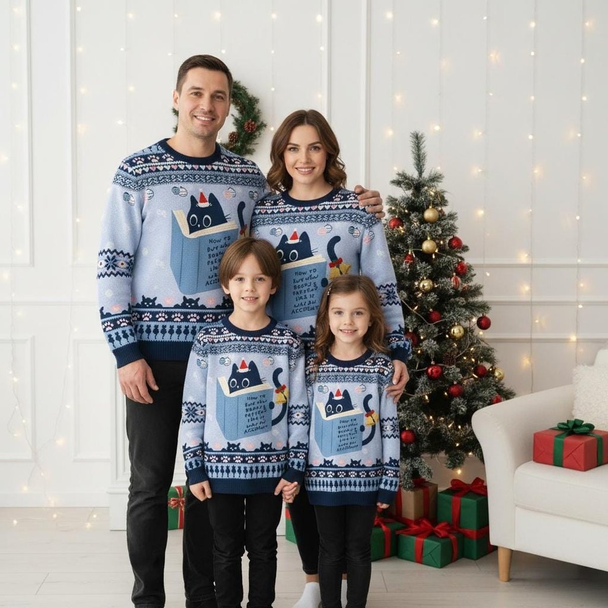 How To Buy New Books Cat Reading Ugly Christmas Sweater Funny Book Lover Holiday Gift Pullover