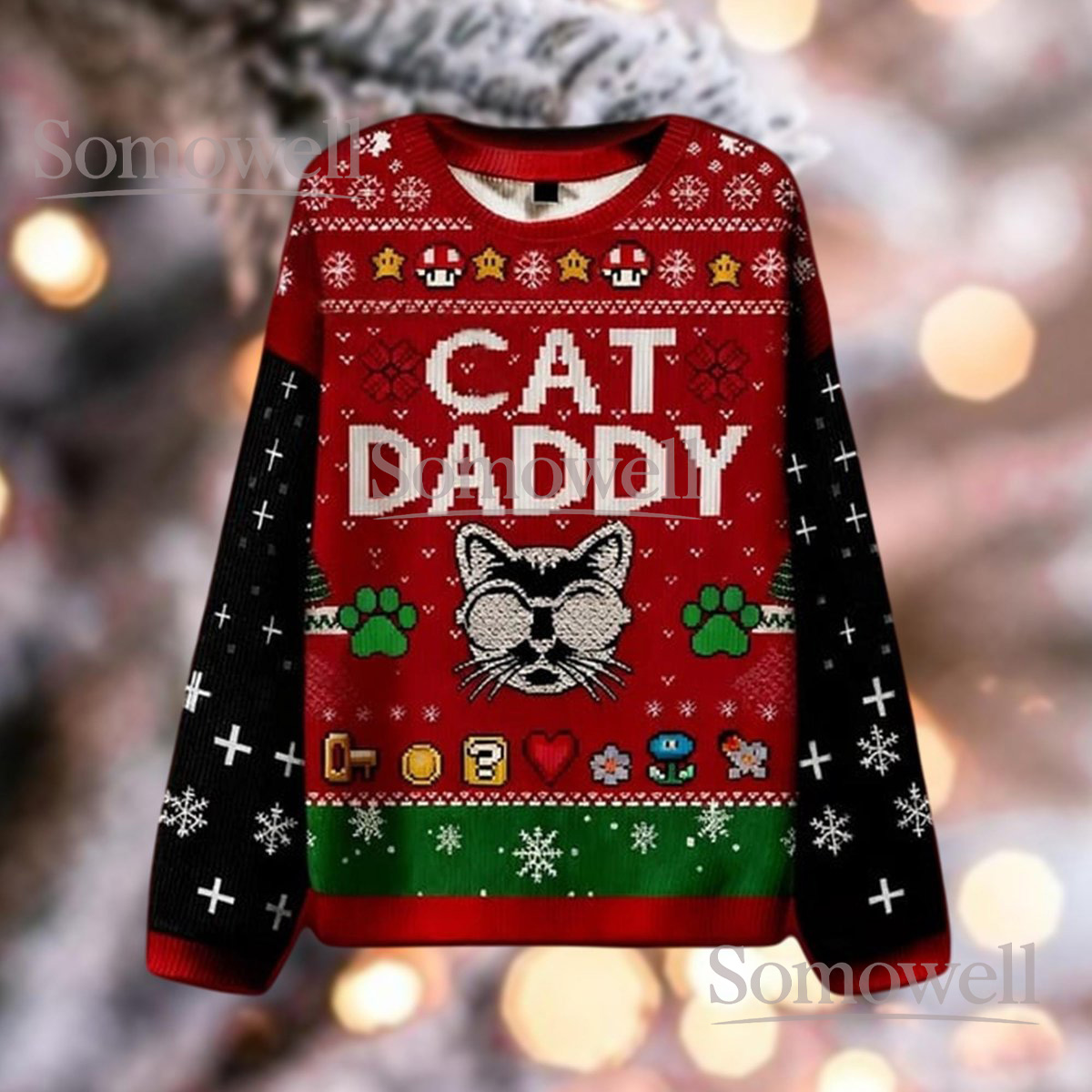 Cat Daddy Christmas Red Ugly Sweater Pet Lover Holiday Knit Jumper