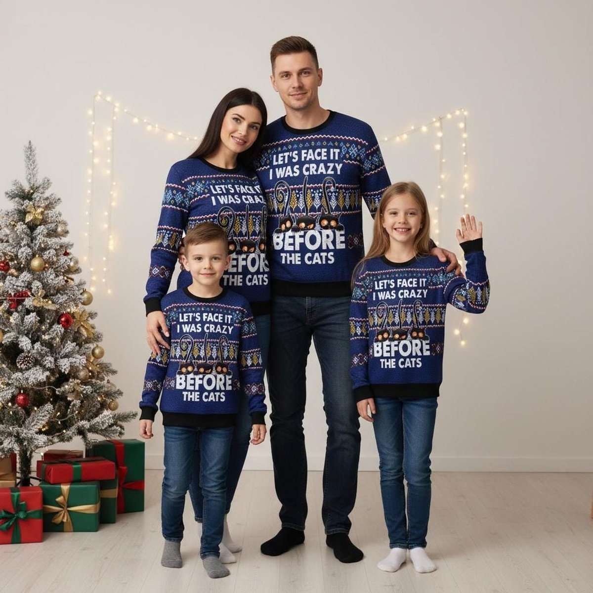 Let’s Face It I Was Crazy Before The Cats Ugly Christmas Sweater Funny Cat Lover Holiday Knit Jumper