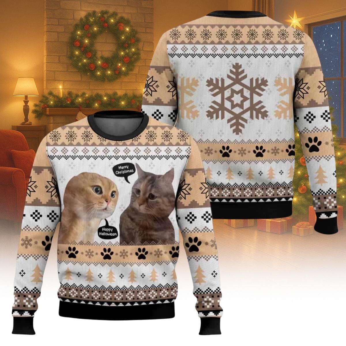 Funny Cats Merry Christmas Ugly Sweater Cute Cat Lovers Holiday Knit Jumper