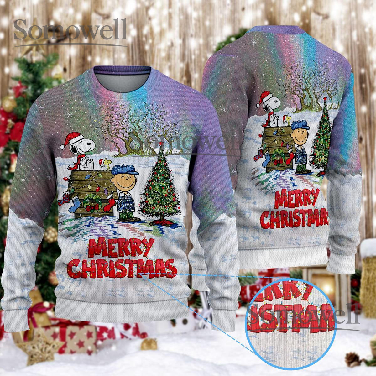 Charlie Brown Snoopy Merry Christmas Sweater Peanuts Holiday Knit Jumper