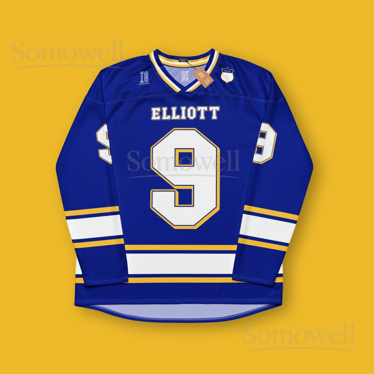 Custom Chase Elliott Nascar Hockey Jersey Shirt for Fans Blue and Yellow Recycled Polyester Motorsports Gift