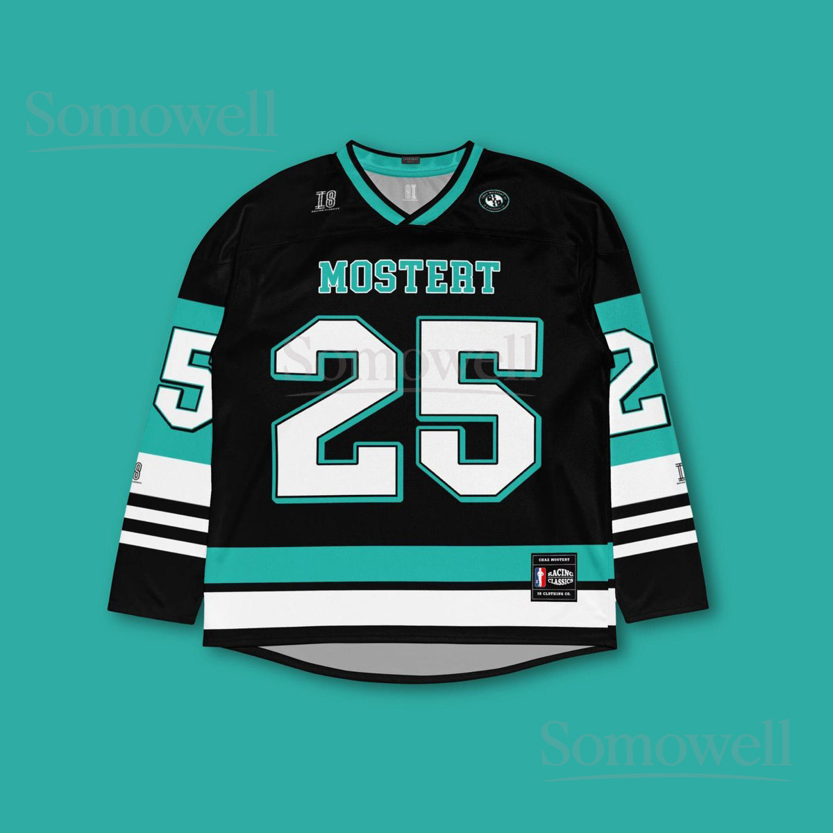 Custom Chaz Mostert Supercars Hockey Jersey Shirt for Motorsport Fans Black and Teal Racing Apparel Made from Recycled Polyester