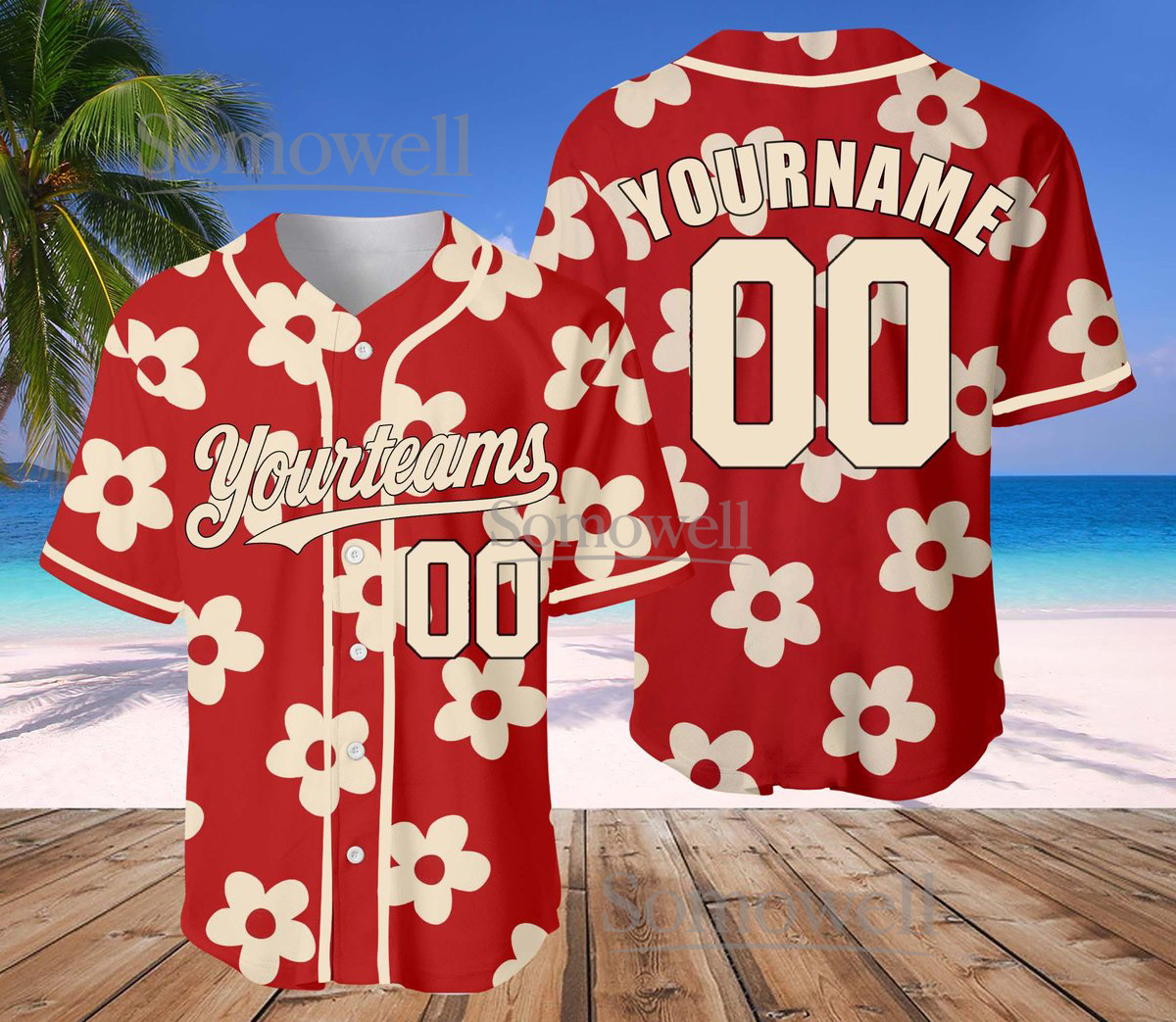 Custom Flower Baseball Jersey with Team Name Number Available in Multiple Colors
