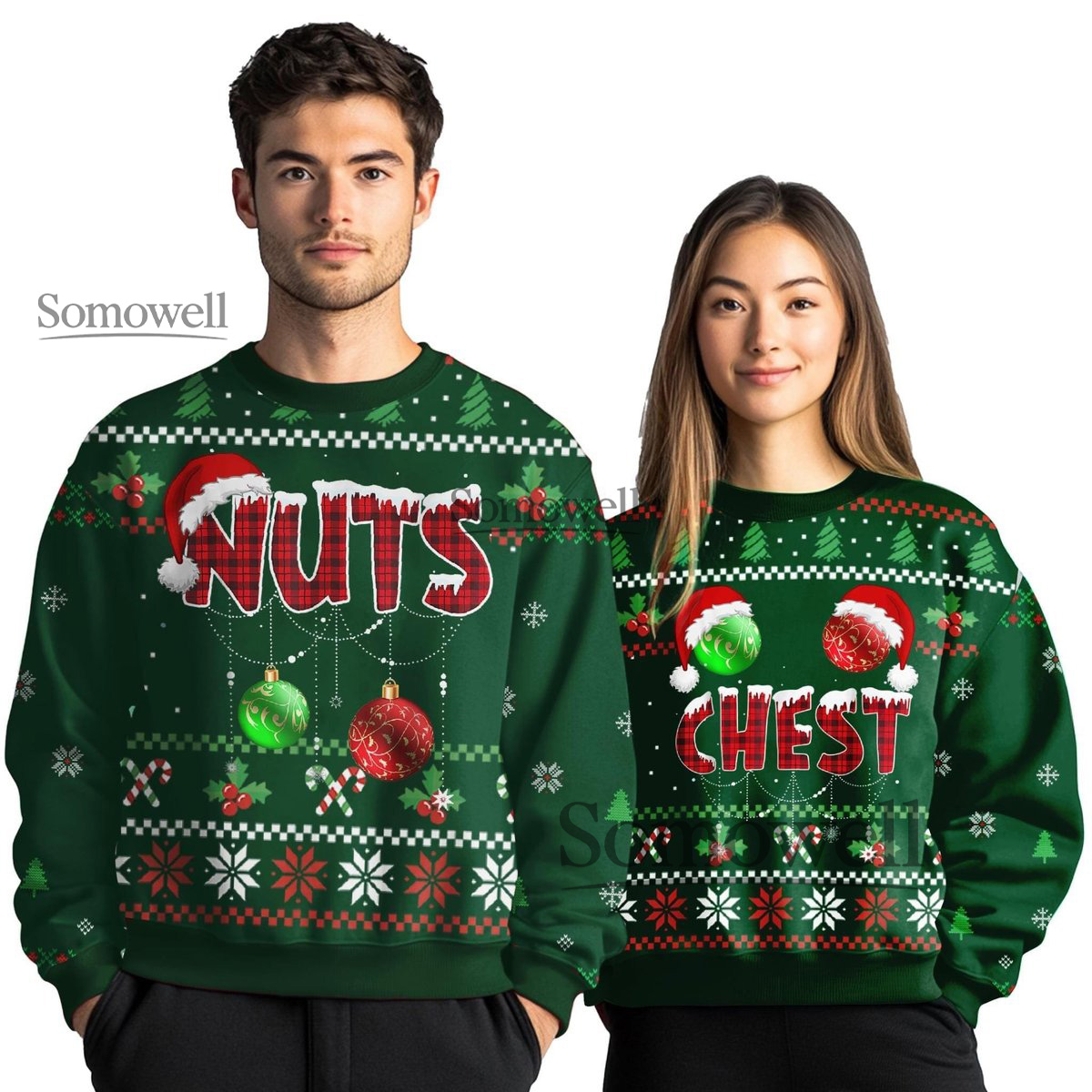 Chest Nuts Matching Couple Ugly Christmas Sweater Funny Ornament Holiday Edition Multi Color Edition
